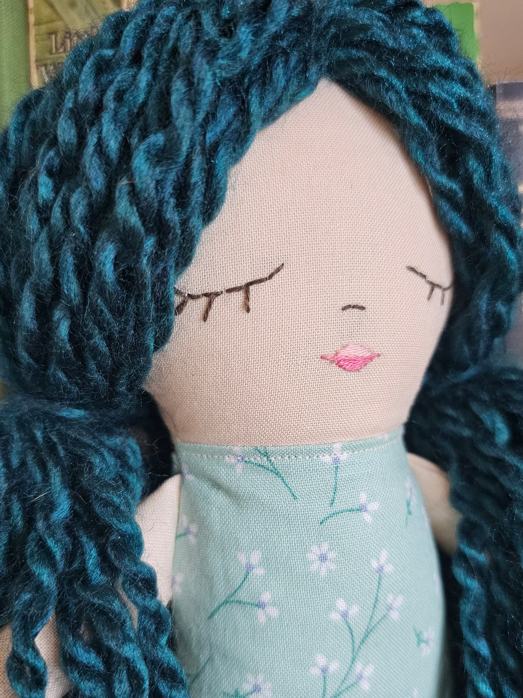 Flower Fabric Yarn Doll- Teal