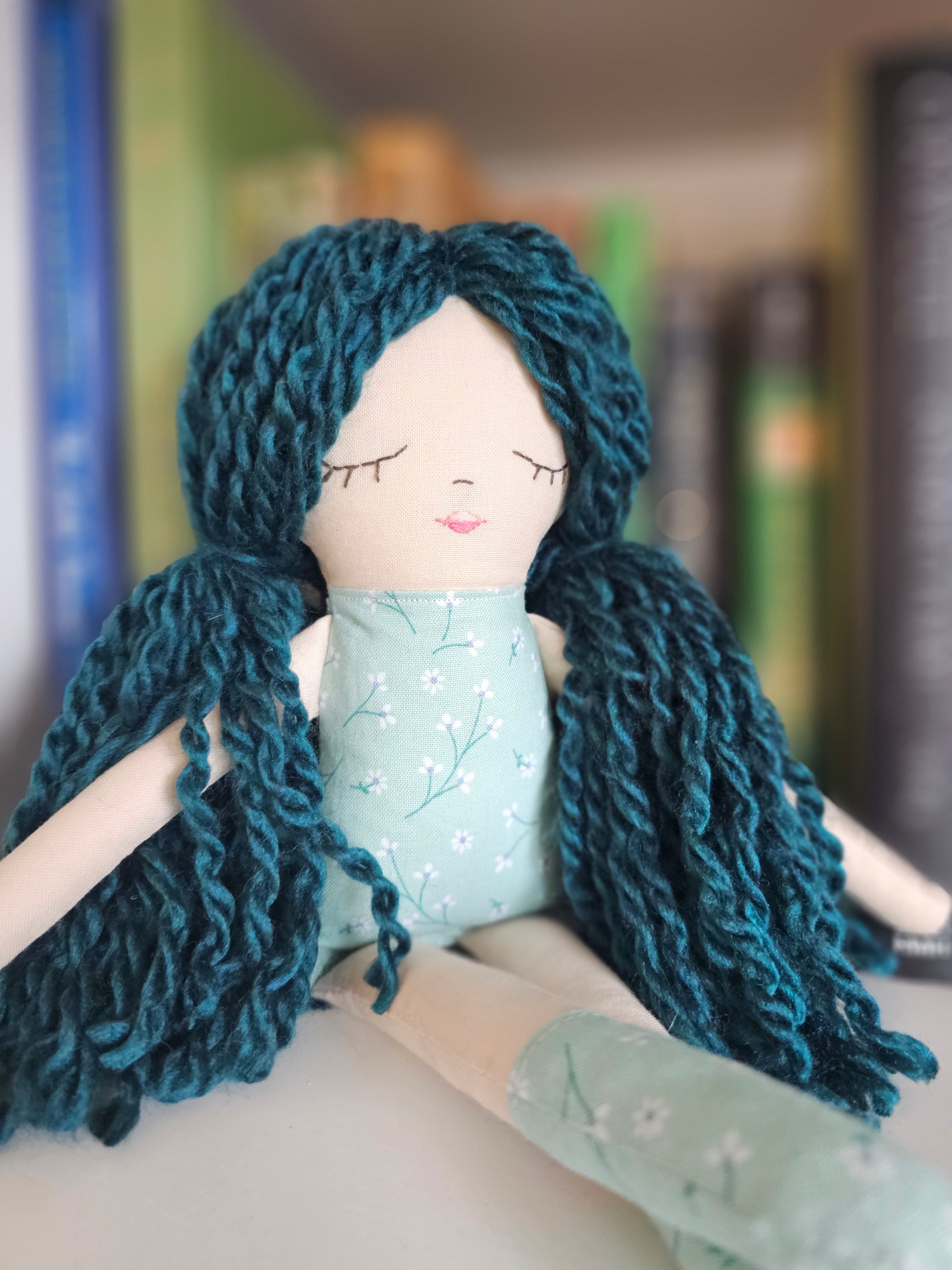 Flower Fabric Yarn Doll- Teal