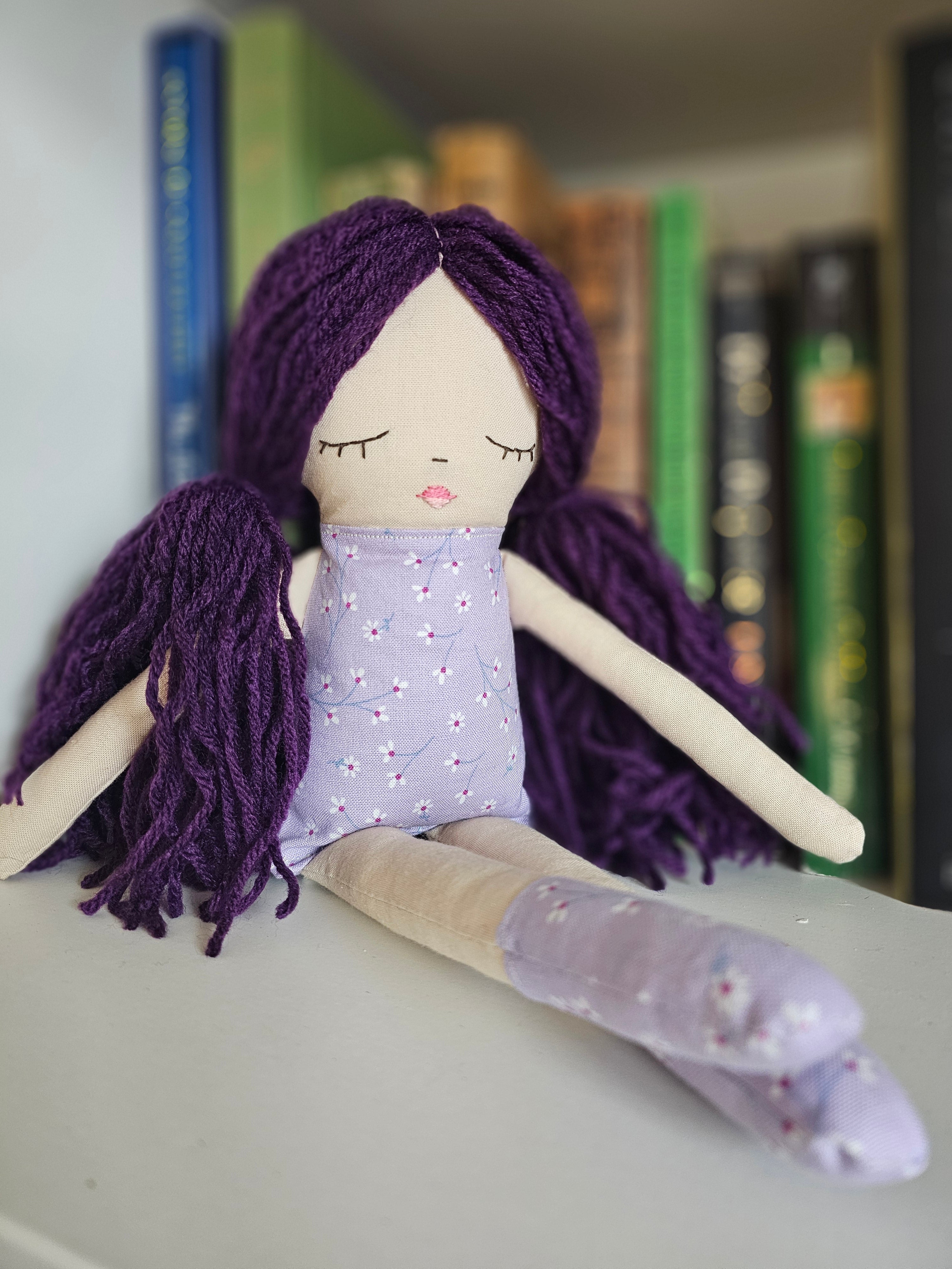 Flower Fabric Yarn Doll- Purple
