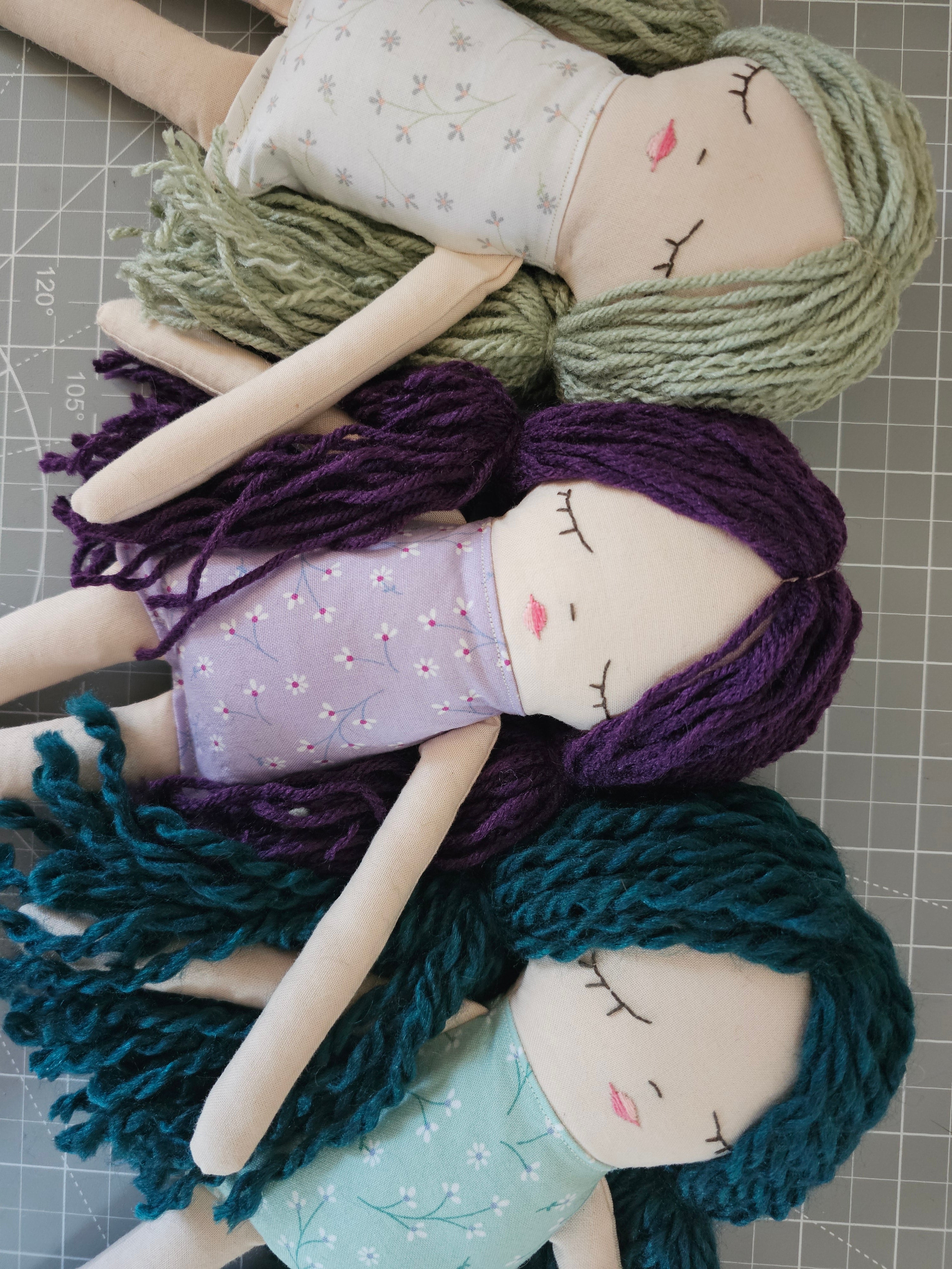 Flower Fabric Yarn Doll- Teal