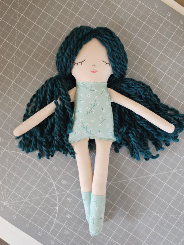 Flower Fabric Yarn Doll- Teal