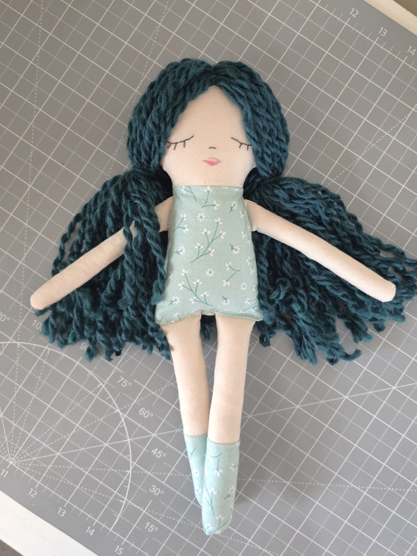Flower Fabric Yarn Doll- Teal