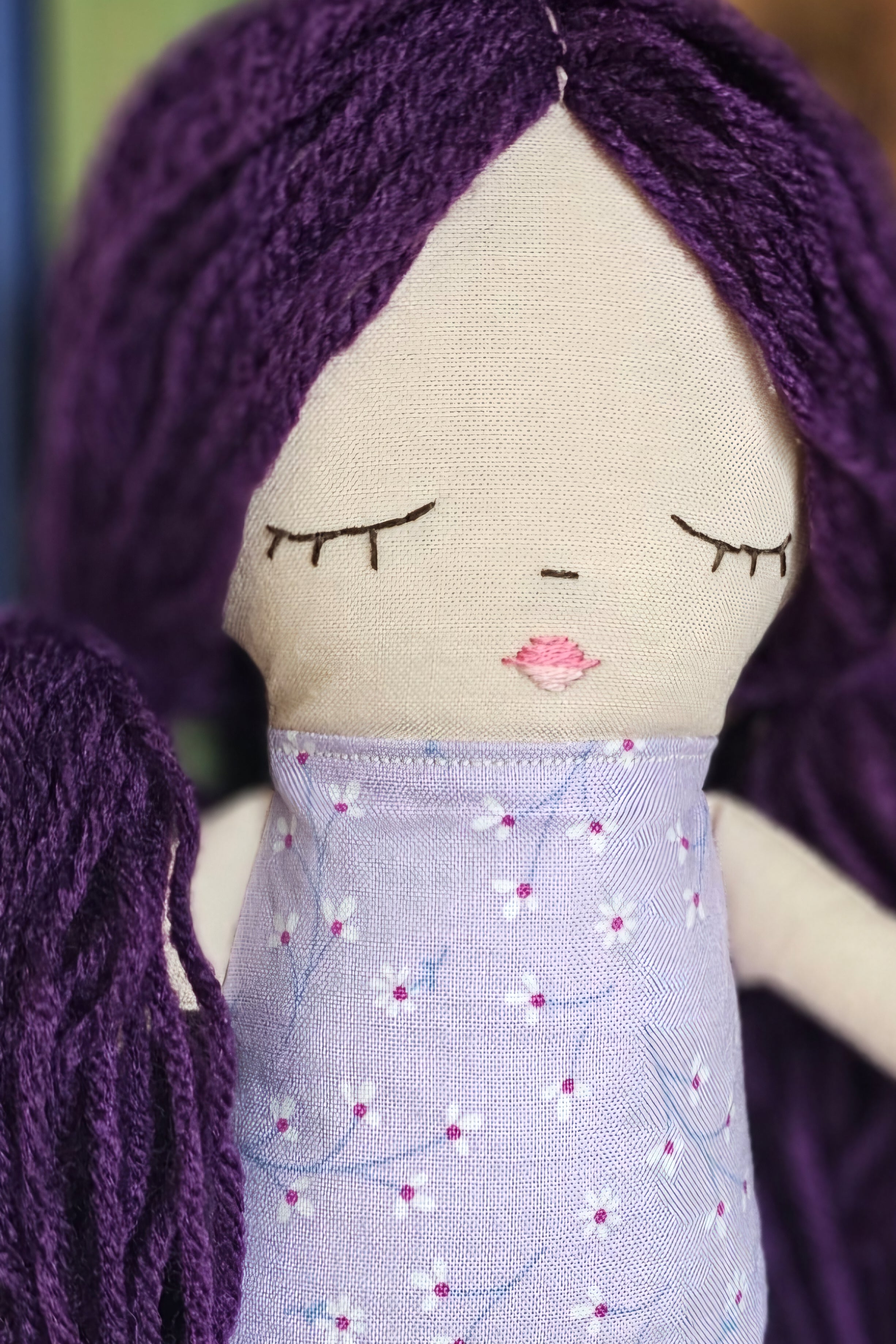 Flower Fabric Yarn Doll- Purple